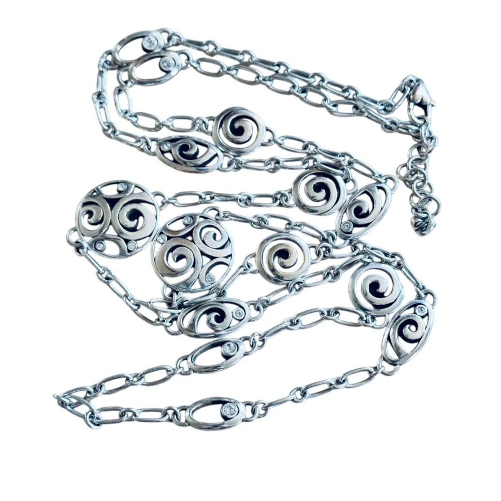 Brighton London Groove Long Necklace Silver Plated Swarovski Crystal Jeweled 44"